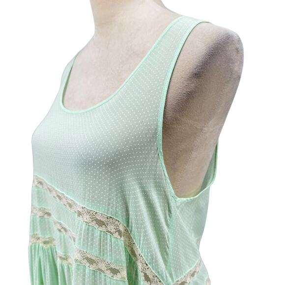 Free People Voile and Lace Pastel Mint Green Polka Dot Trapeze Slip Tank Dress - Picture 9 of 13